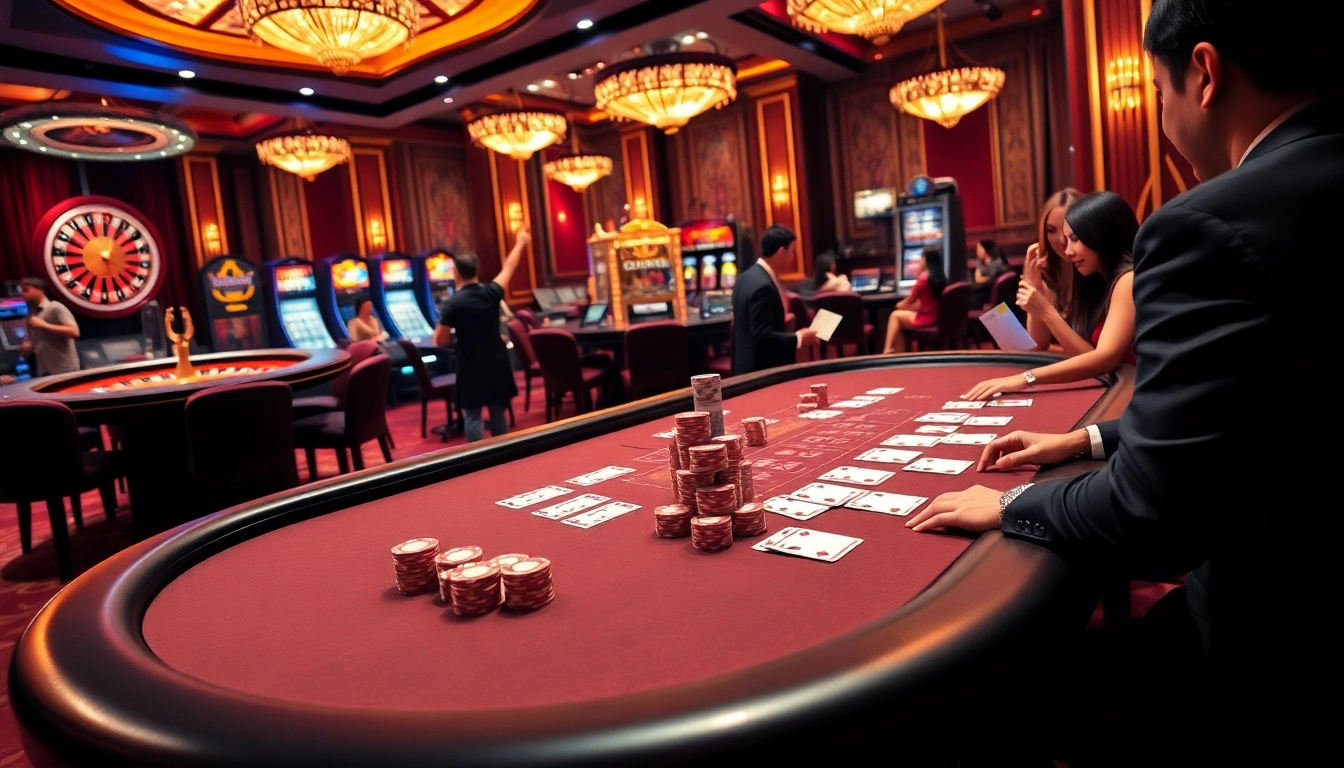 Exciting j88 poker table action in a luxurious casino setting with vibrant colors and dynamic gameplay.