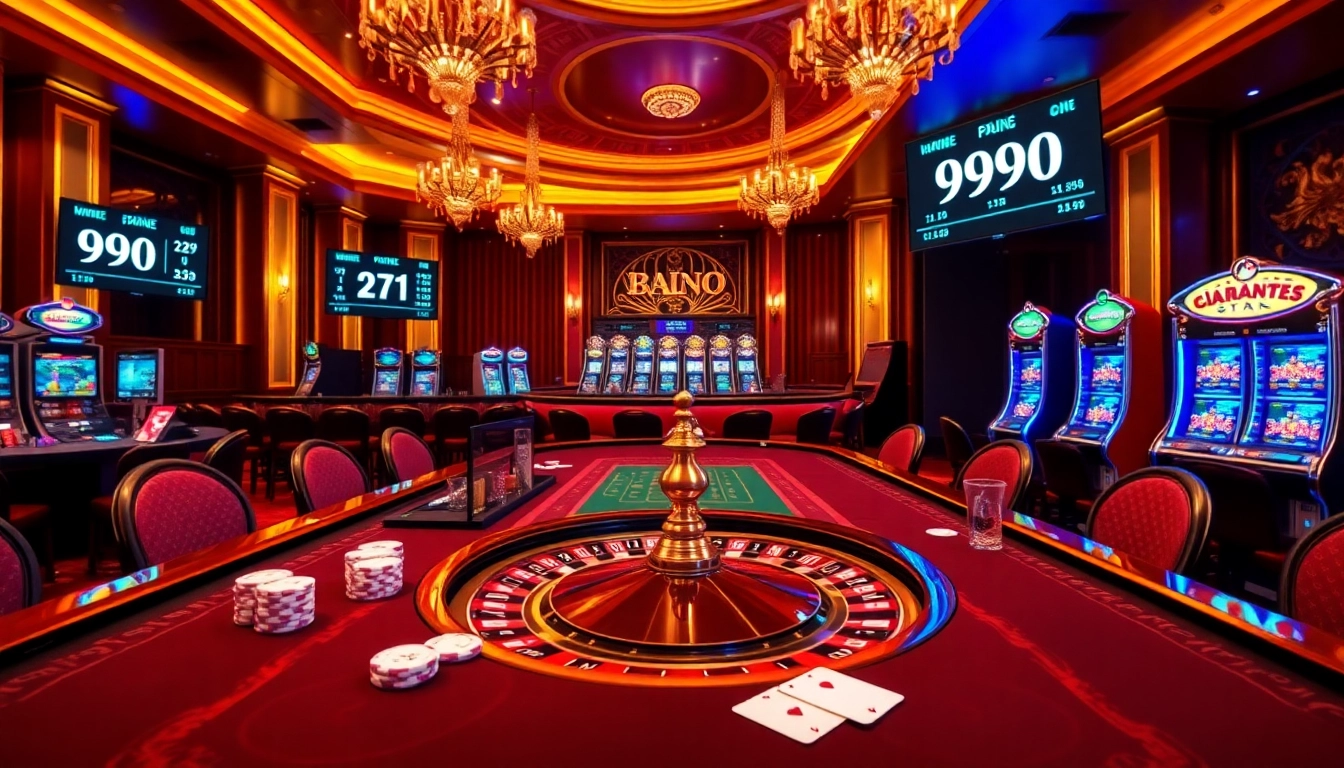 Experience thrilling gameplay at the link 99ok venue, surrounded by vibrant poker chips and roulette wheels.