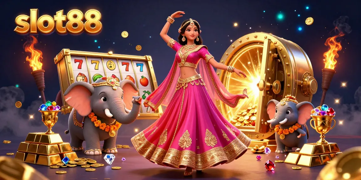 Experience the thrilling slot88 action with vibrant illustrations featuring golden treasures and lucky symbols.