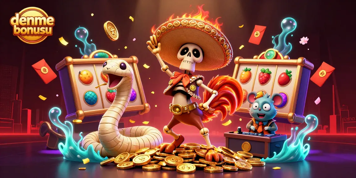 Experience exhilarating deneme bonusu excitement illustrated by a mariachi rooster and lively casino elements.
