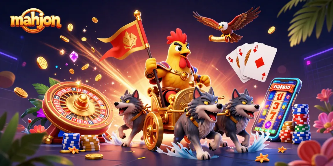Experience thrilling Mahjong gameplay with a dynamic rooster warlord at the heart of a vibrant casino scene.