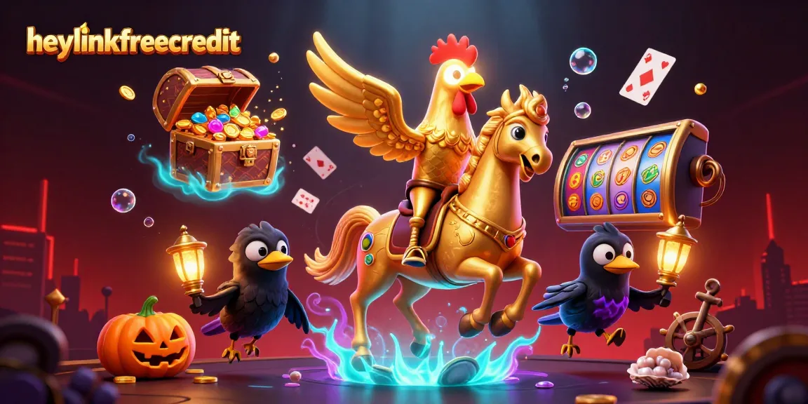 Engage with heylinkfreecredit in an energetic casino adventure featuring vibrant slot reels and 3D characters.