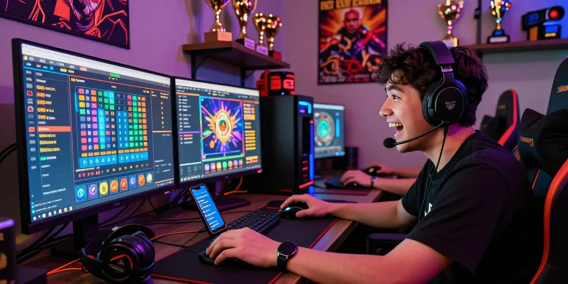 Player enjoying ulartoto togel online with vibrant gaming setup and screens.