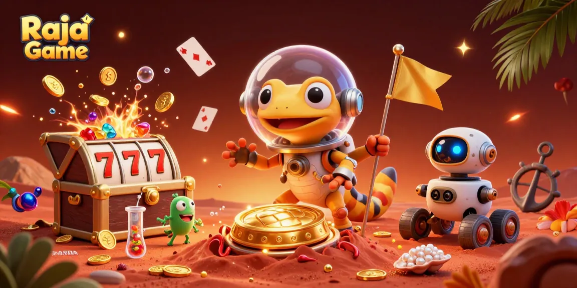 Experience thrilling action with Raja Game's Martian gecko uncovering riches in a vibrant alien casino.