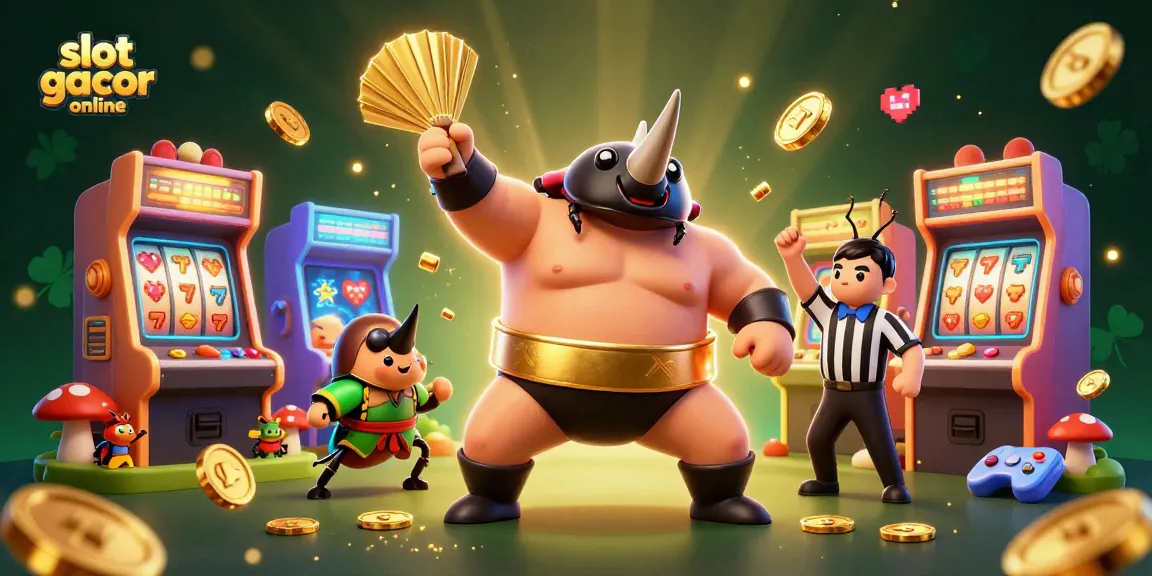Experience thrills with slot gacor online in this vibrant 3D illustration featuring a beetle champion.