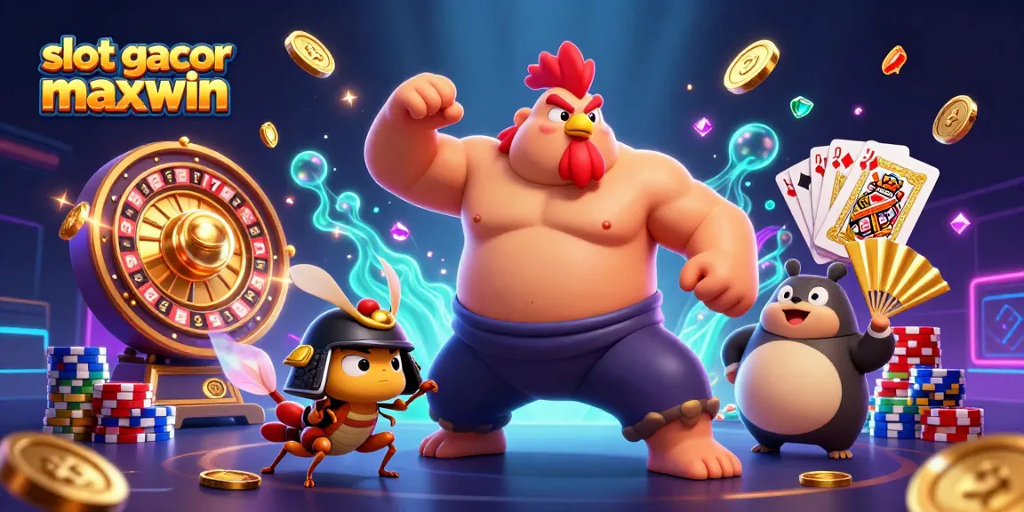 Win big with slot gacor maxwin in this dynamic, vibrant casino scene featuring 3D characters and gaming action.