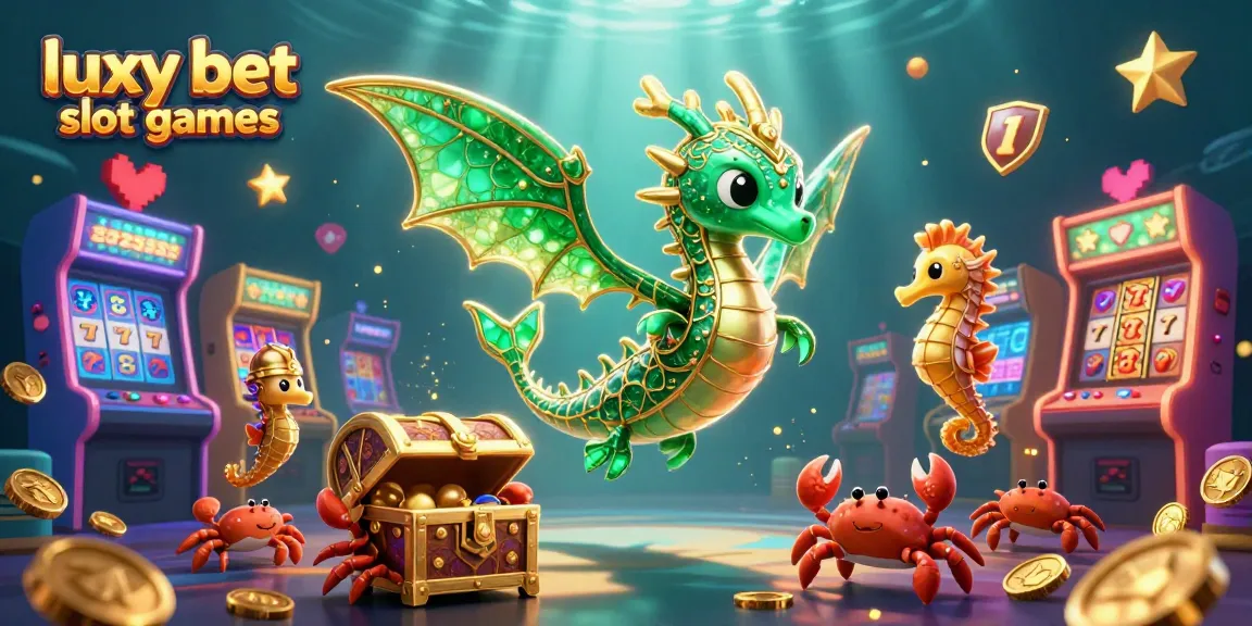 Experience luxy bet slot games with an enchanting sea dragon and colorful retro arcade elements.